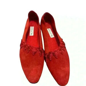 UNISA- red velvet flat/ beautiful fringe design. Size: 10. Like new condition